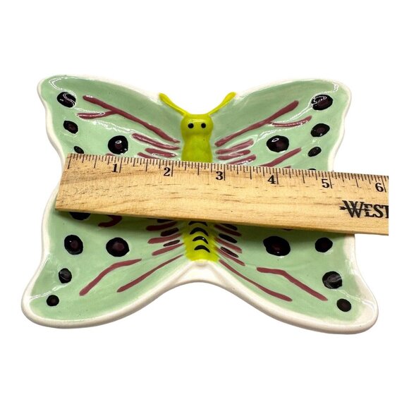 Butterfly Ceramic Hand Painted Signed Trinket Soap Dish Whimsy Jewelry Holder - Picture 9 of 12